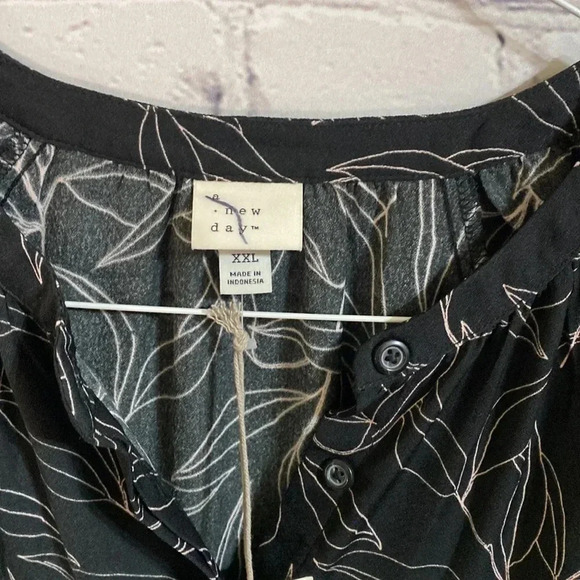 A New Day Black Leaves Shirteaist Button Up Long Sleeved Dress - Picture 2 of 10